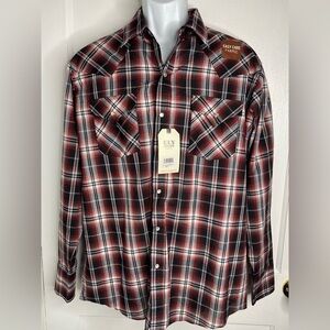 ELY CATTLEMAN NWT Western Pearl Snap Red & Black Plaid Shirt